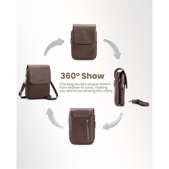 Genuine Leather Small Crossbody Bags for Women, Cell Phone Cross body Purse Bag - Picture 5 of 6